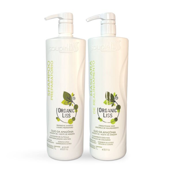 ORGANIC LISS SET of preparative SHAMPOO + hair straightening MASK (NANOPLASTY), formaldehyde free, Soupleliss, 1000 ml + 1000 ml